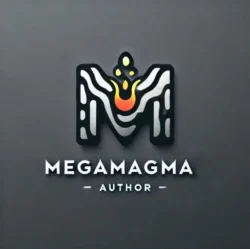 Logo stylisé 'M' de Mégamagma avec un effet magma